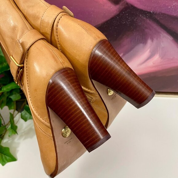 Veronica Beard Viv Booties Natural Leather Upper Ankle Heeled Buckle Boots 9.5 - Picture 12 of 16